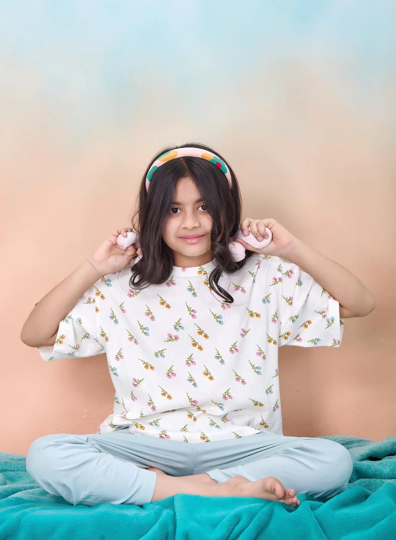 Artemea  Floral printed Girls Premium Boxy T shirt and Mint Pajama  set (2pc set -Top & Bottom) for Women | Best Price UAE